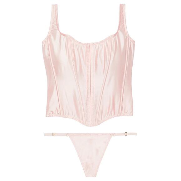 Victoria's Secret Very Sexy Classic Silk Corset Set Purest Pink Large NEW